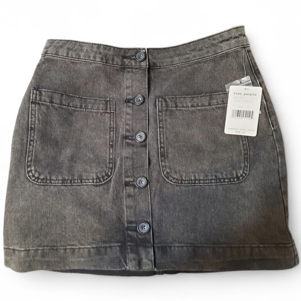 Free People Charcoal Button-Front Skirt Size 27